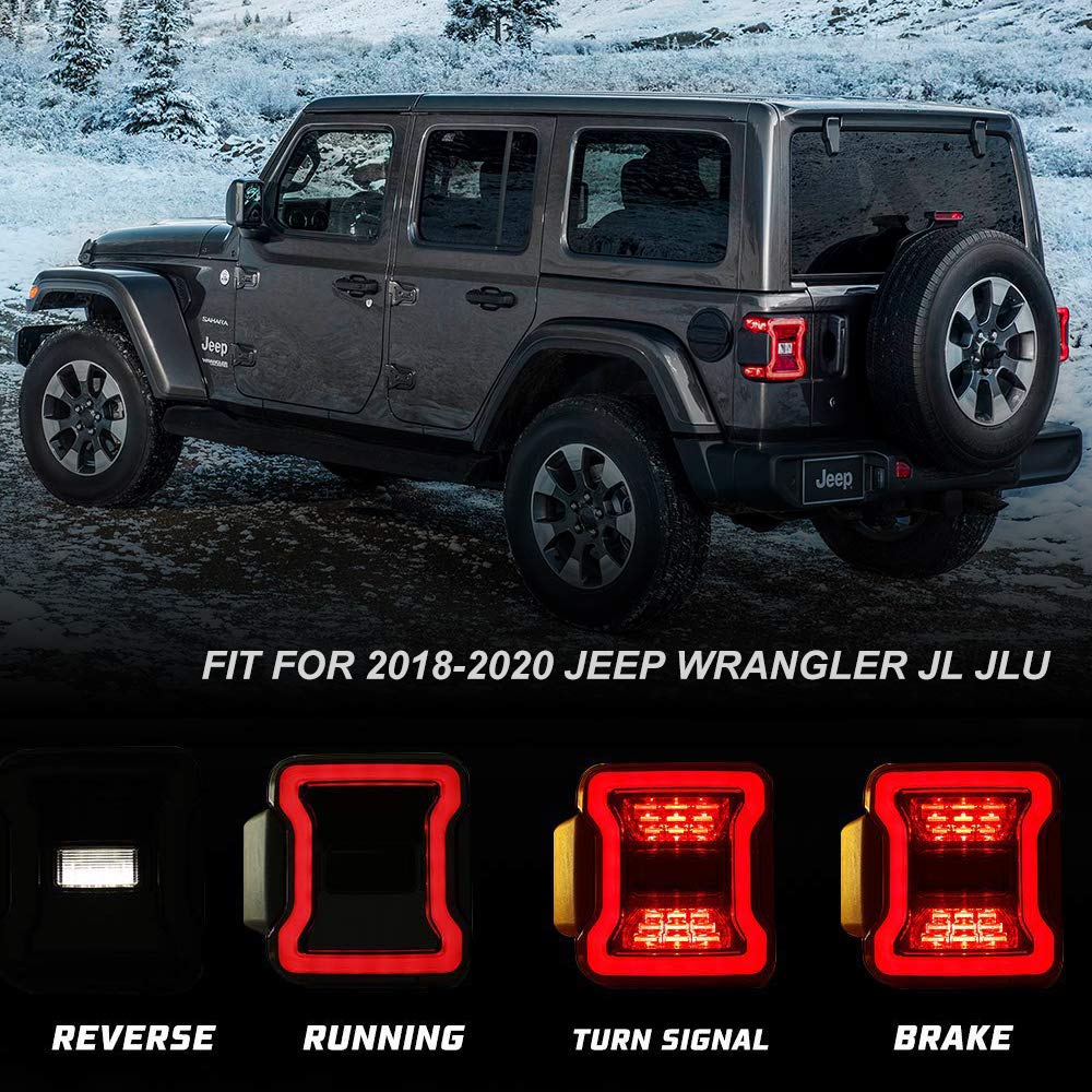 Pair of Smoked LED Tail Lights for 2018 2019 2020 2021 2022 Jeep